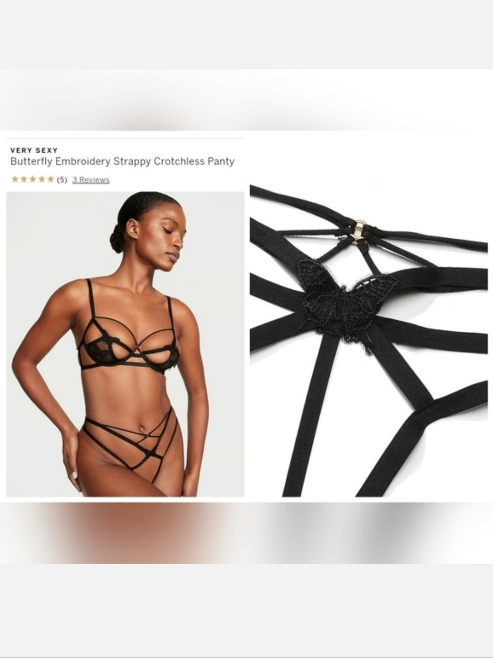 Victoria's secret very sexy butterfly embroidery strappy crotchless Panty XLARGE